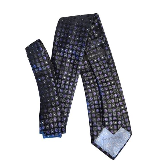 John W Nordstrom Black Purple Printed Men's Designer Silk Neck Tie - Picture 6 of 11